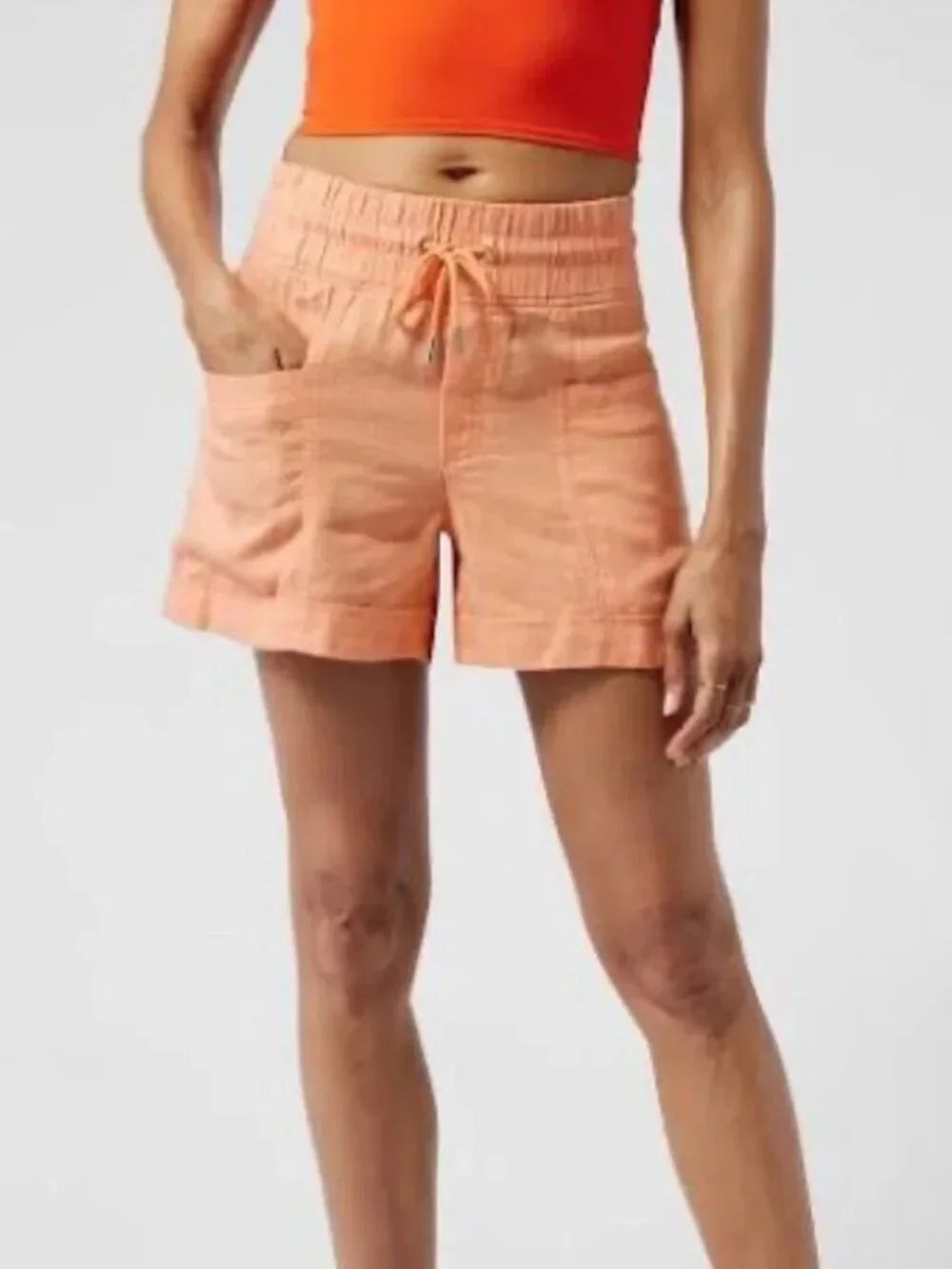Athleta Cabo Linen 4" Shorts Waist Drawstring 447245 in Cactus Peach | Size 2